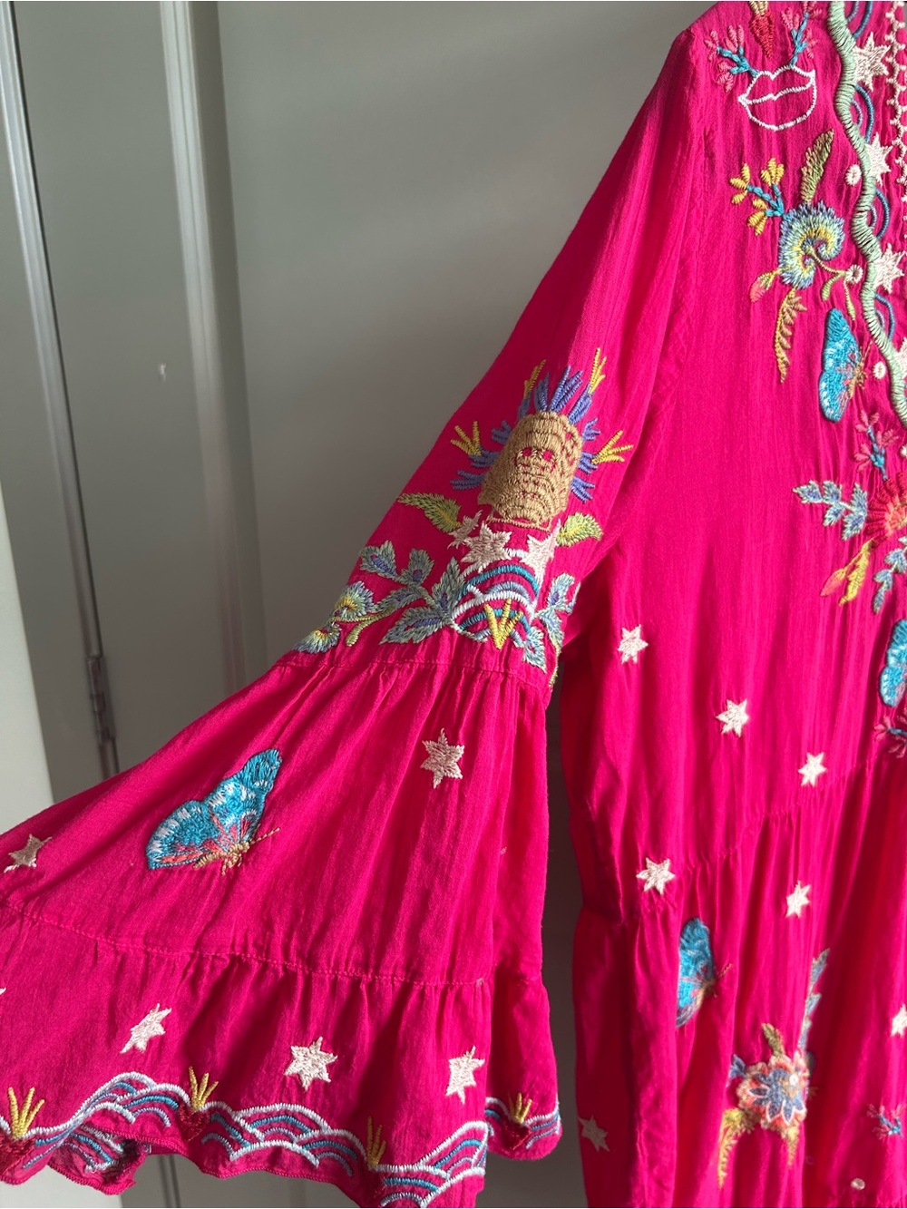 Johnny Was Teyros Embroidered Fuchsia Boho Tunic Dress Size Large L #121 - Picture 4 of 15